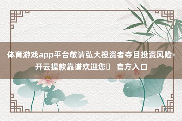 体育游戏app平台敬请弘大投资者夺目投资风险-开云提款靠谱欢迎您✅ 官方入口